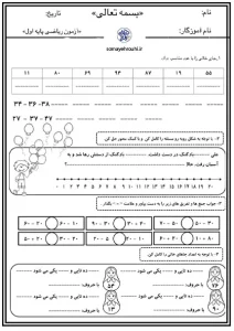 کاربرگ آزمون ریاضی برای دانش آموزان پایه اول