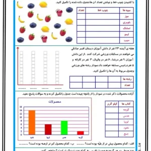 کاربرگ چوب خط، نمودار و جداول ریاضی پایه دوم