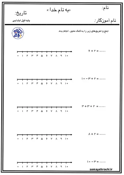 جمع و تفریق روی محور کلاس اول