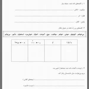 جمله سازی و کلمه سازی پایه سوم