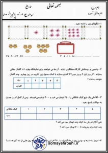 کاربرگ ریاضی الگو عددی پایه سوم