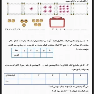 کاربرگ ریاضی الگو عددی پایه سوم