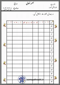 کاربرگ مرور تابستانه نشانه ها پایه اول