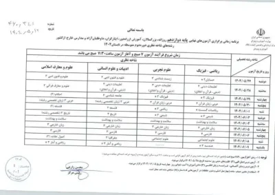 ابلاغ برنامه آزمون‌های نهایی تابستان دانش آموزان پایه دوازدهم