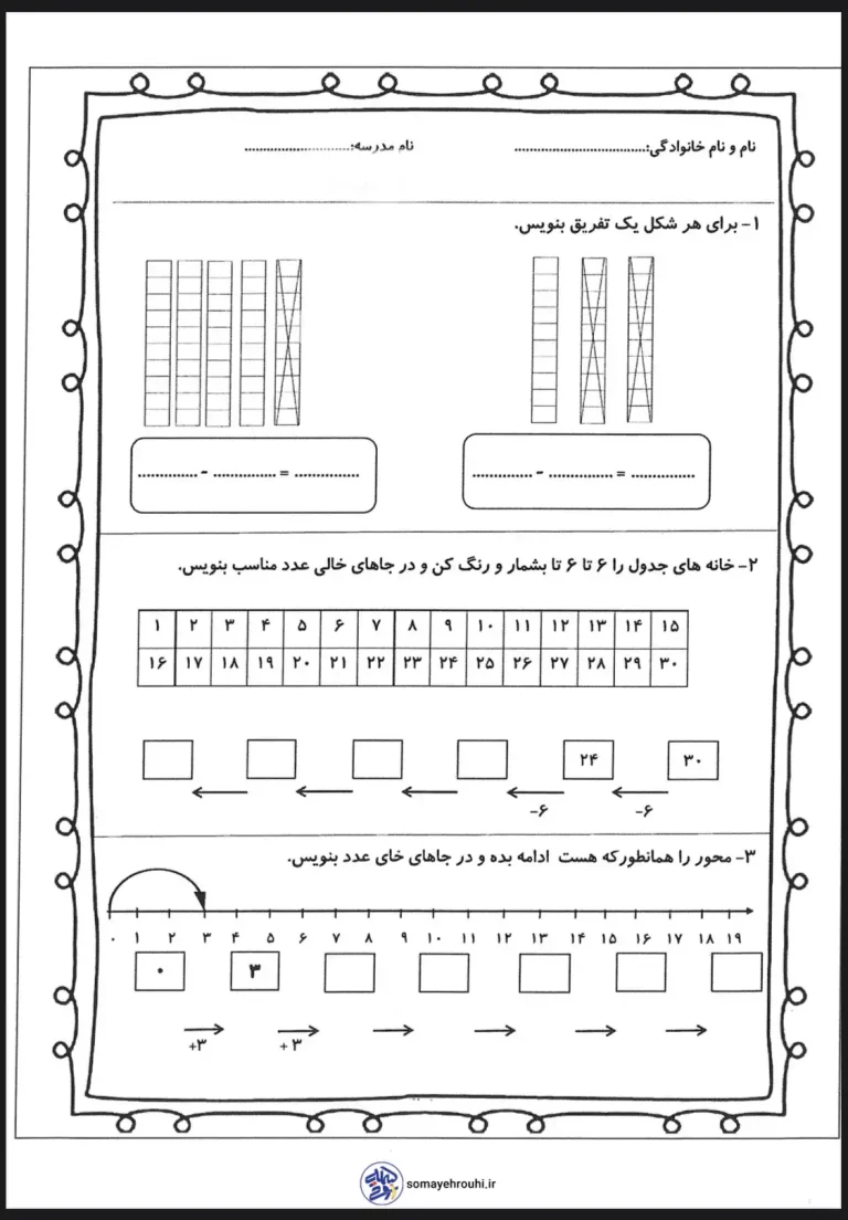 دانلود ارزشیابی ریاضی پایه اول ابتدایی
