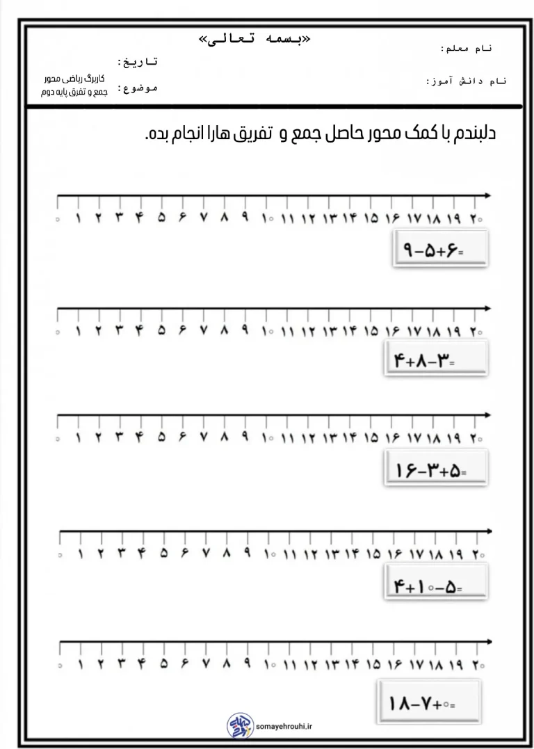 دانلود کاربرگ تمرین محور ریاضی دوم دبستان