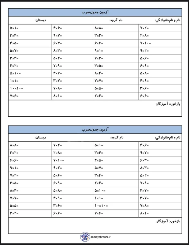 آزمون جدول ضرب