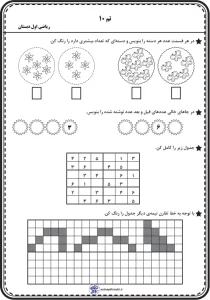 کاربرگ تم 10 ریاضی (تمرین عدد 6) اول دبستان کاربرگ ریاضی اول دبستان تم 10