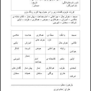 کاربرگ املا جدولی