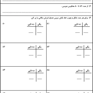 کاربرگ آموزش اعداد 80 تا 89