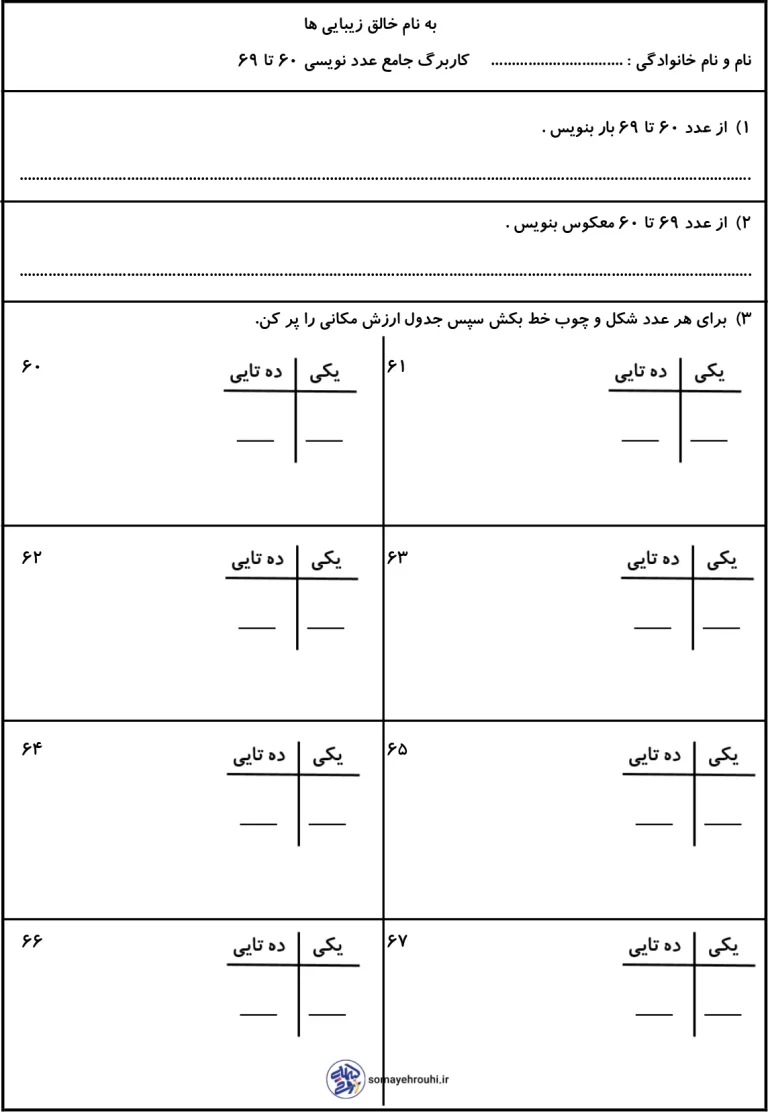 آموزش عددنویسی دوم دبستان