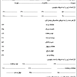 کاربرگ نوشتن اعداد با حروف