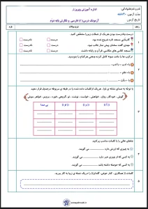 آزمون درس ۲ فارسی پایه دوم دبستان با جواب