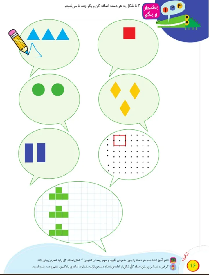 صفحه 16 تدریس تم 3 ریاضی اول دبستان