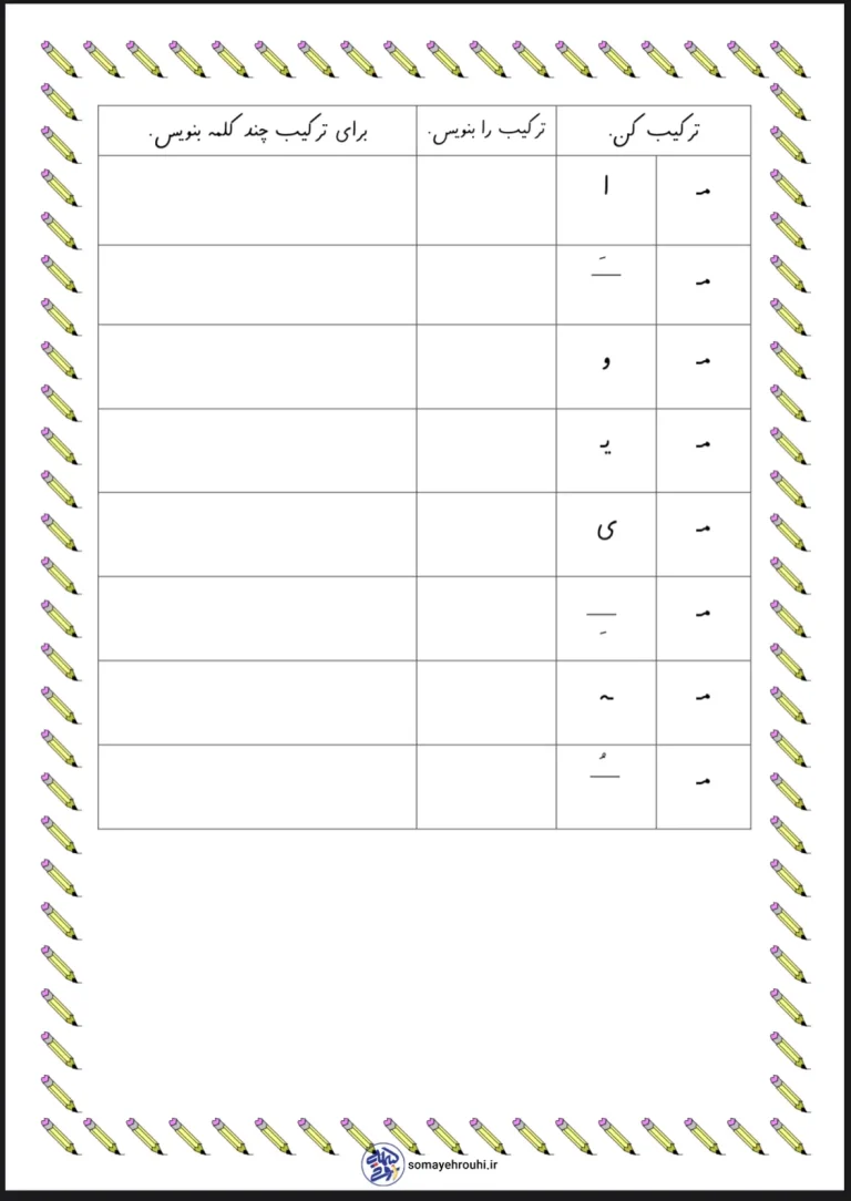 کاربرگ ترکیب کردن حروف فارسی اول دبستان