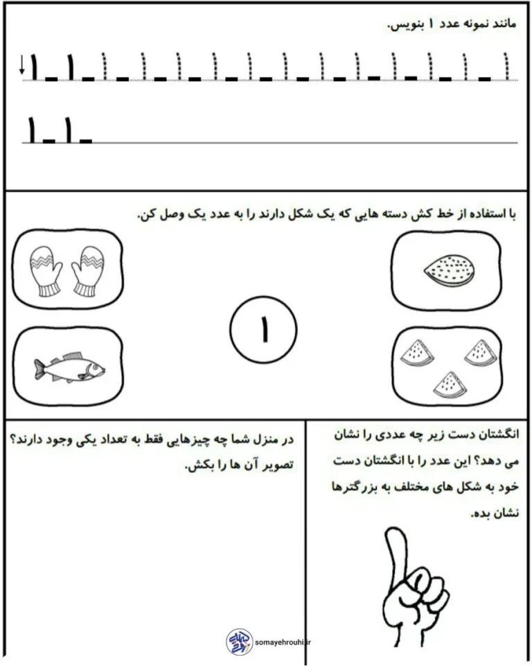 کاربرگ تمرین عدد 1 ریاضی اول دبستان