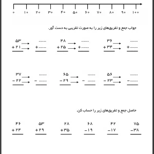 کاربرگ جمع و تفریق اعداد دو رقمی پایه دوم