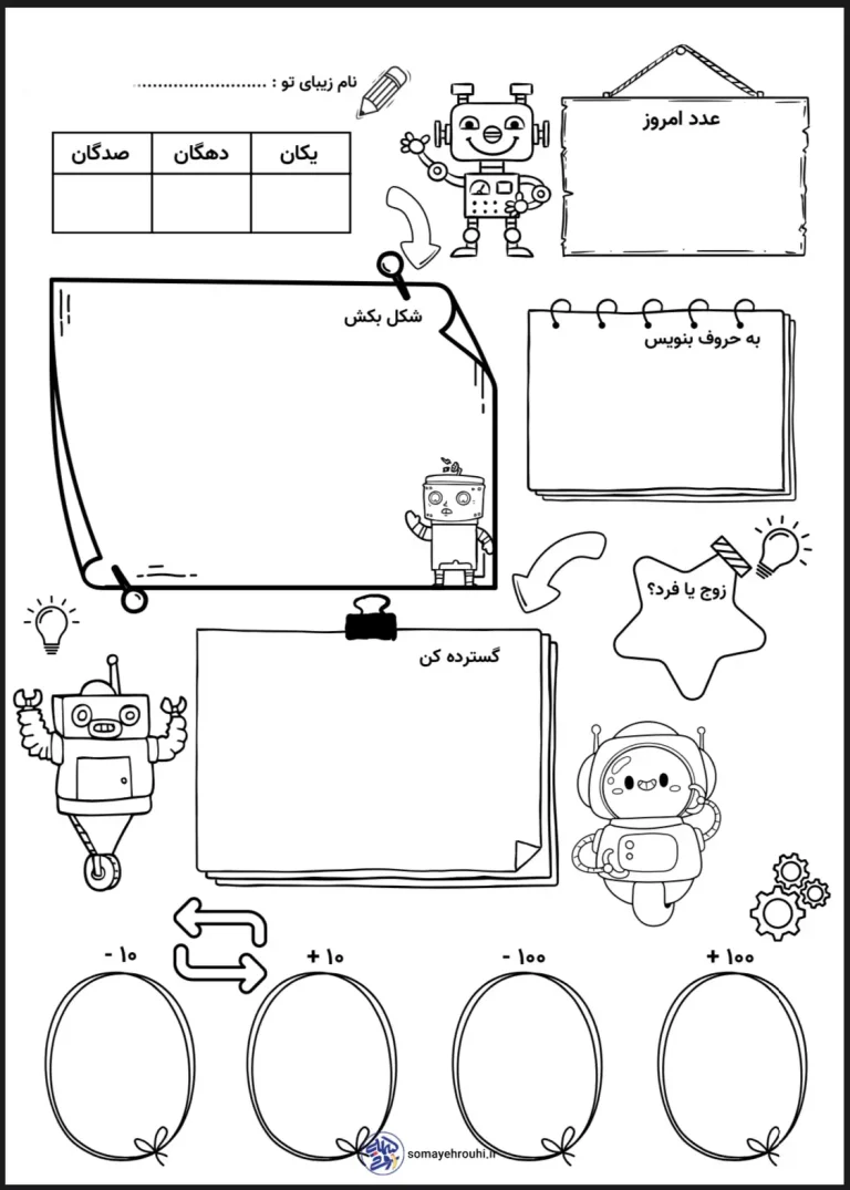 کاربرگ عدد نویسی ریاضی پایه دوم دبستان