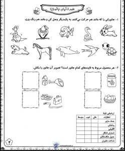 کاربرگ علوم اول دبستان دنیای جانوران