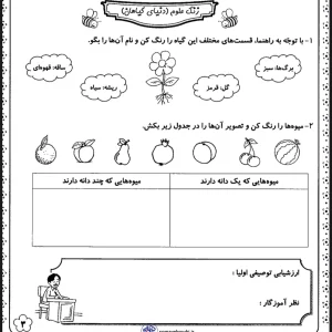 کاربرگ علوم (دنیای گیاهان) اول دبستان