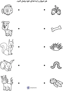کاربرگ غذای حیوانات پیش دبستانی 2