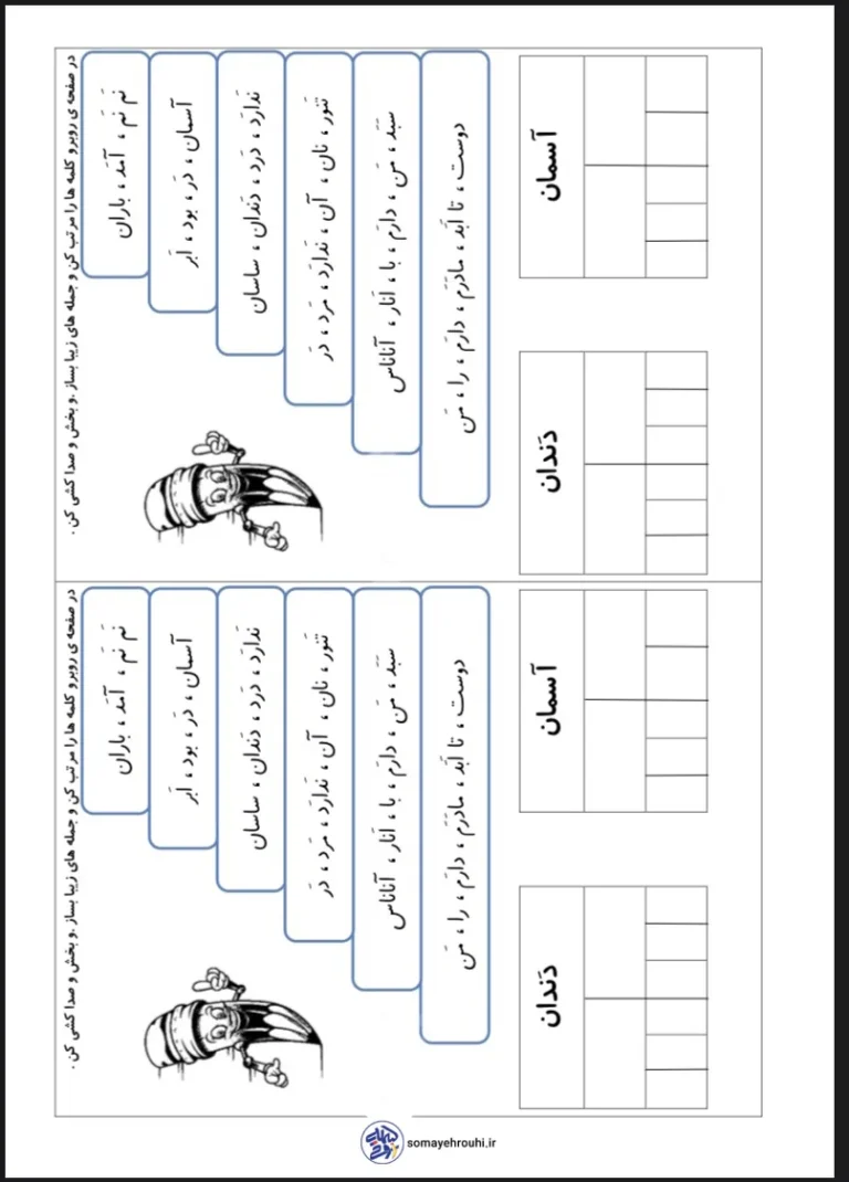 کاربرگ مرتب کردن جمله تا نشانه ن فارسی اول دبستان