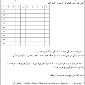 کاربرگ فصل دوم ریاضی دوم
