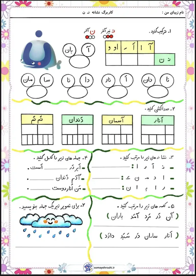 کاربرگ نشانه ن کلاس اول دبستان