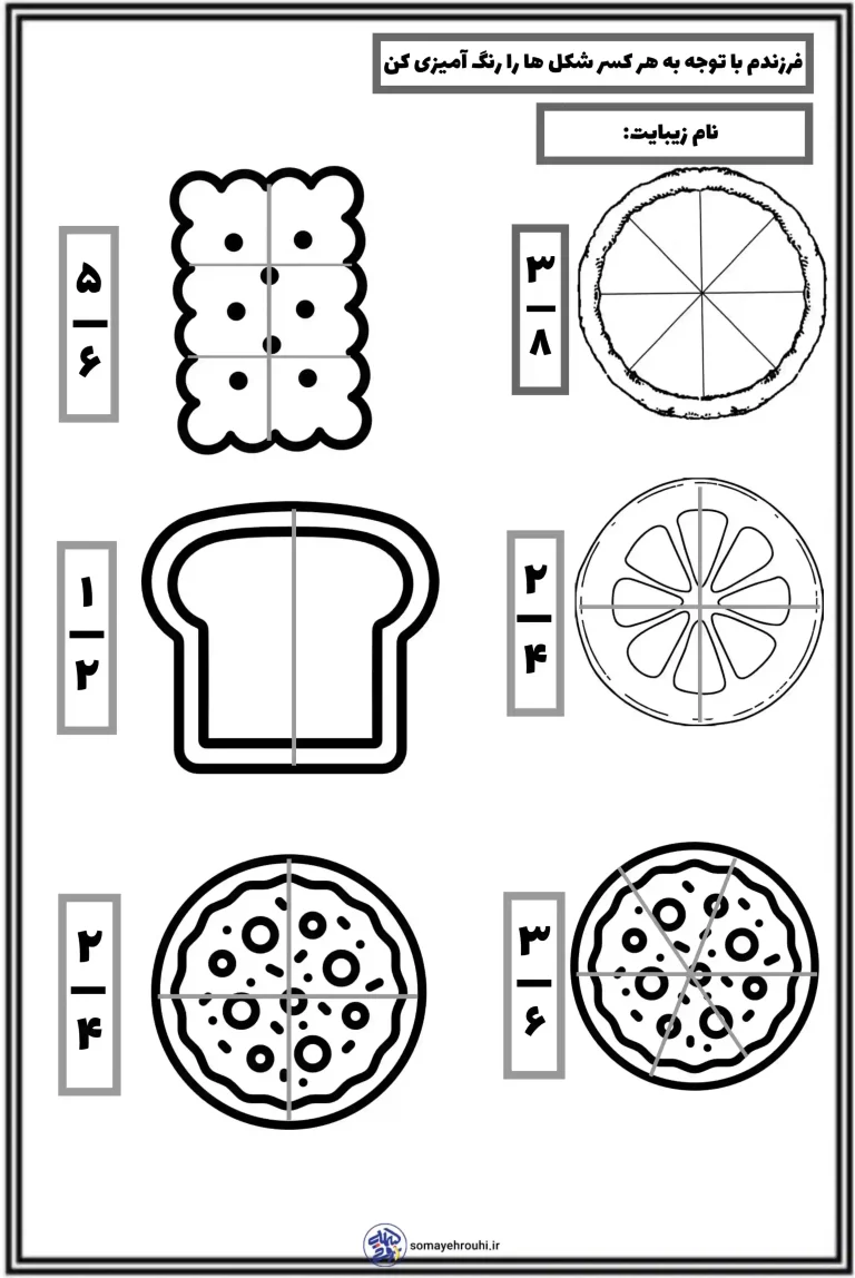 کاربرگ کسرها ریاضی سوم دبستان