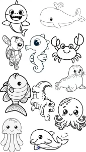 کاربرگ رنگ آمیزی جانوران دریایی علوم پیش دبستان 1 کاربرگ رنگ آمیزی جانوران دریایی