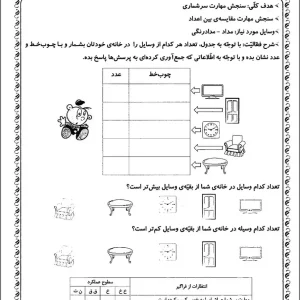کاربرگ آزمون ریاضی آذر ماه پایه اول