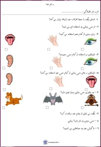 کاربرگ های دروس علوم،فارسی و ریاضی کلاس اول دبستان کاربرگ علوم فصل 2 پایه اول