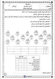 آزمون فارسی اول ابتدایی نوبت اول آزمون فارسی اول ابتدایی نوبت اول