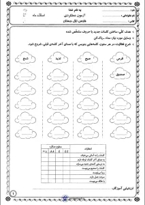 آزمون فارسی اسفند ماه اول دبستان
