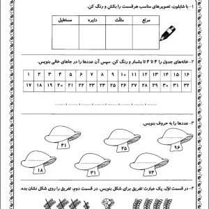 آزمون ریاضی فروردین ماه اول ابتدایی