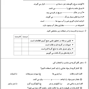 آزمون نوبت اول علوم کلاس سوم دبستان