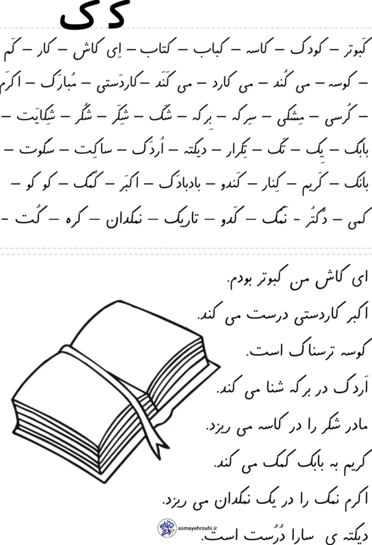 کاربرگ املا نشانه ک فارسی کلاس اول دبستان