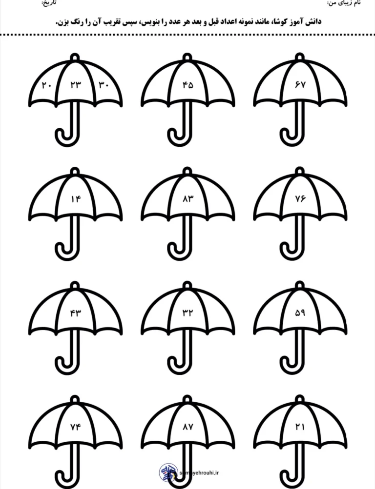 کاربرگ تقریب زدن اعداد ریاضی دوم دیستان