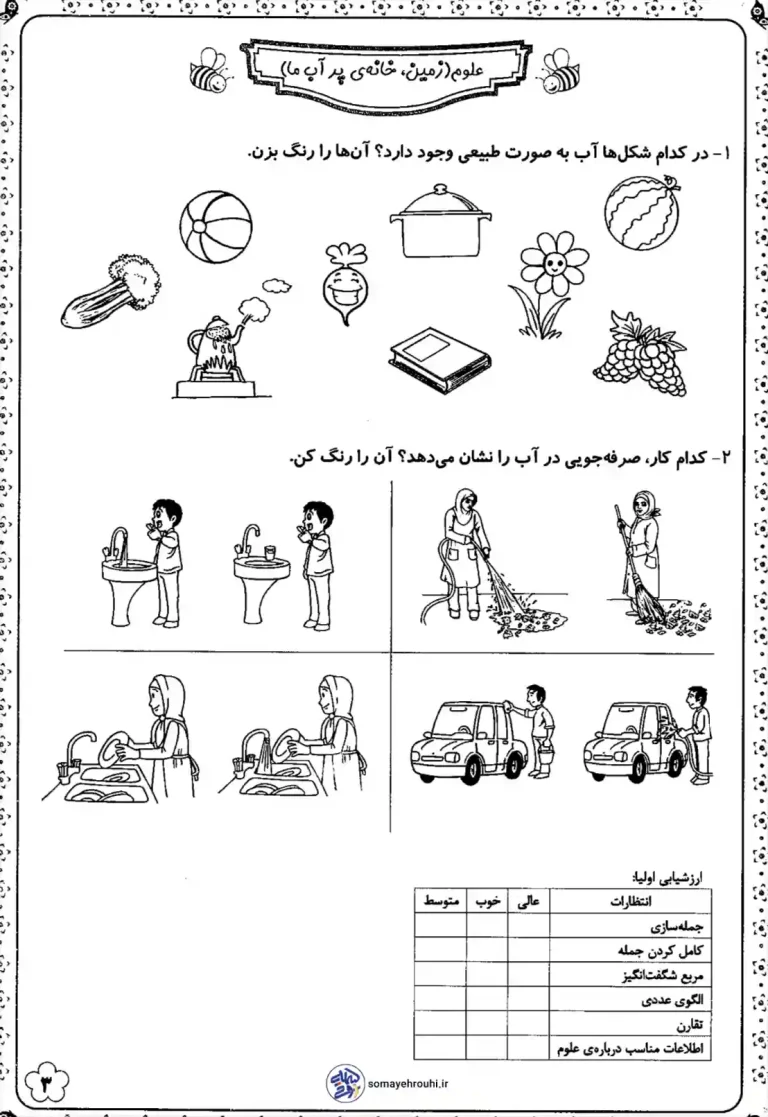 کاربرگ رایگان علوم کلاس اول دبستان
