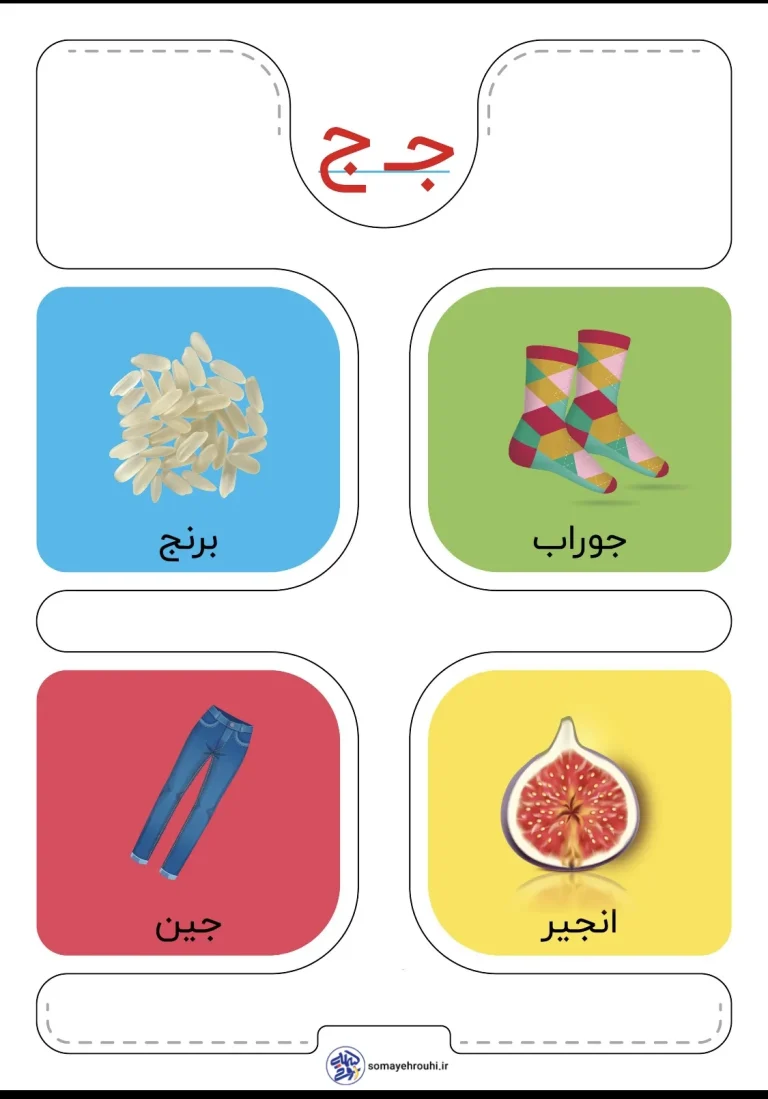 کارت حروف الفبا نشانه ج فارسی اول دبستان
