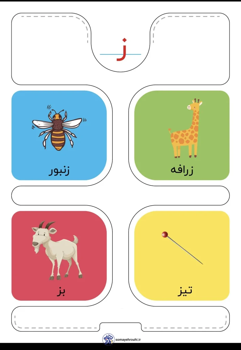 کارت حروف الفبا نشانه ز فارسی اول دبستان