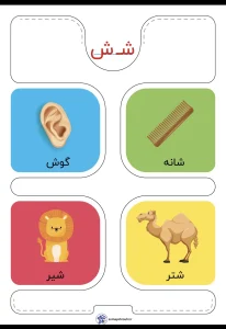 کارت حروف الفبا نشانه ش فارسی اول دبستان 4 کارت حروف الفبا نشانه ش فارسی اول دبستان