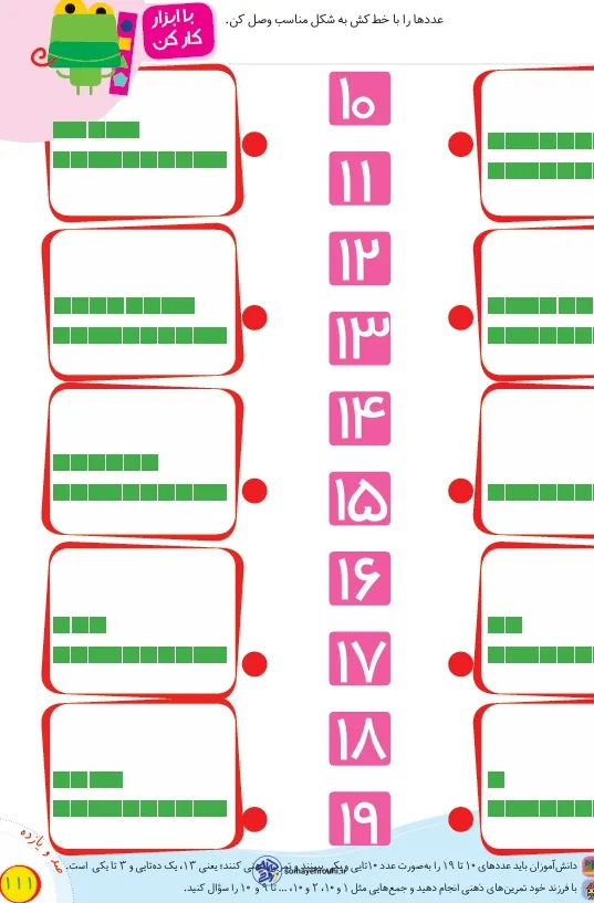 تدریس تم 16 ریاضی پایه اول دبستان + کاربرگ رایگان 5 صفحه ۱۱۱ تم ۱۶ ریاضی اول دبستان