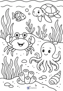 کاربرگ نقاشی موجودات دریایی