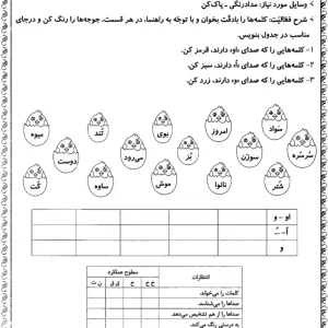 آزمون فارسی نوبت اول پایه اول دبستان