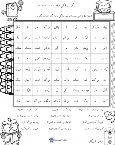 کاربرگ بگرد و پیدا کن جملات تا نشانه پ