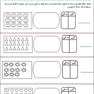 کاربرگ ریاضی جدول ارزش مکانی اول دبستان
