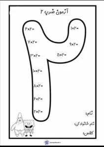 آزمون ضرب عدد 2 پایه سوم دبستان