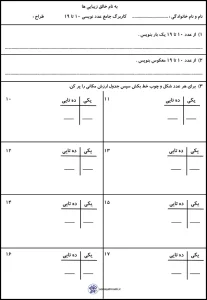 کاربرگ جدول ارزش مکانی ۱۰ تا ۱۹ کلاس اول 4 جدول ارزش مکانی ۱۰ تا ۱۹