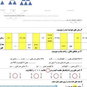 نمونه سوالات ریاضی فصل ششم پایه سوم دبستان